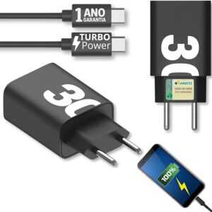 Carregador de Parede Turbo 30W (2 Portas USB e USB-C)
